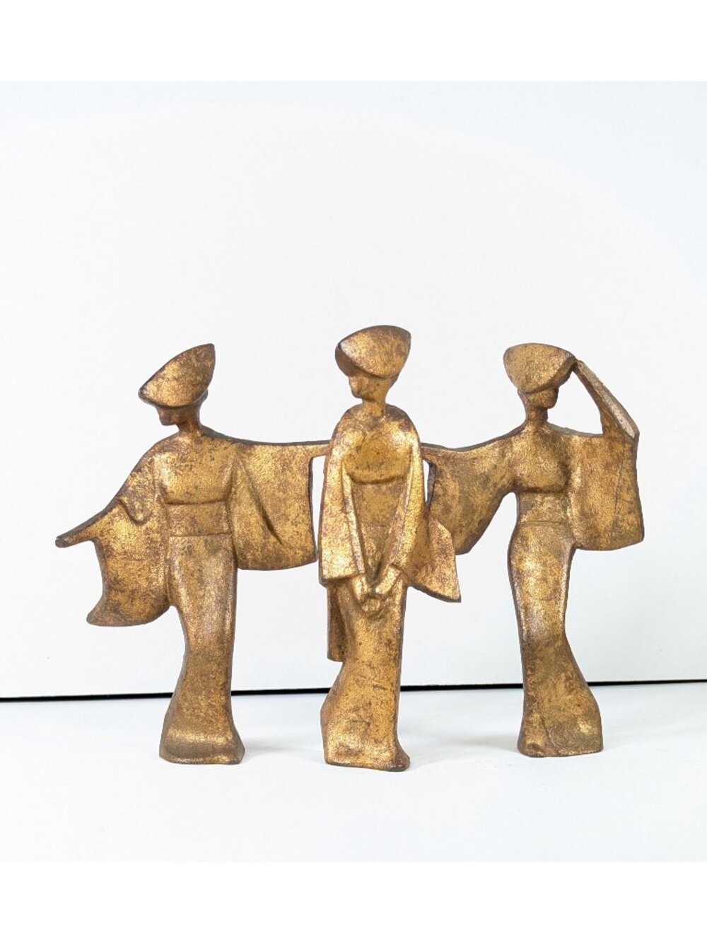 MCM 7" Awa Odori Dancers set of 3 Gilt Cast Metal Figures, mcm decor sculptures
